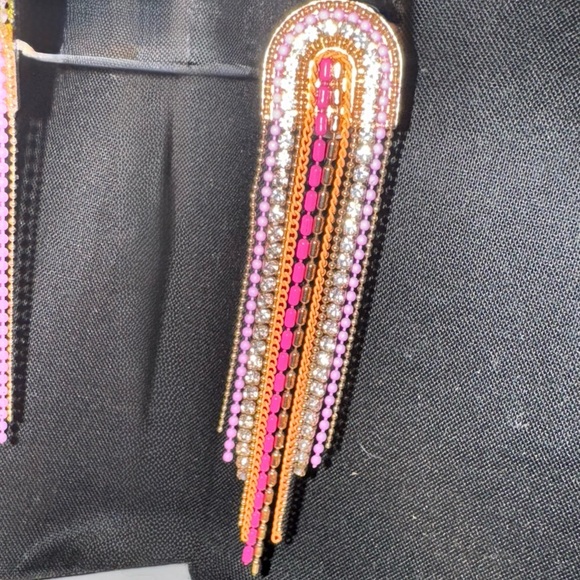 RHINESTONE MULTICOLOR WATERFALL  DANGLING EARRINGS - Picture 4 of 6
